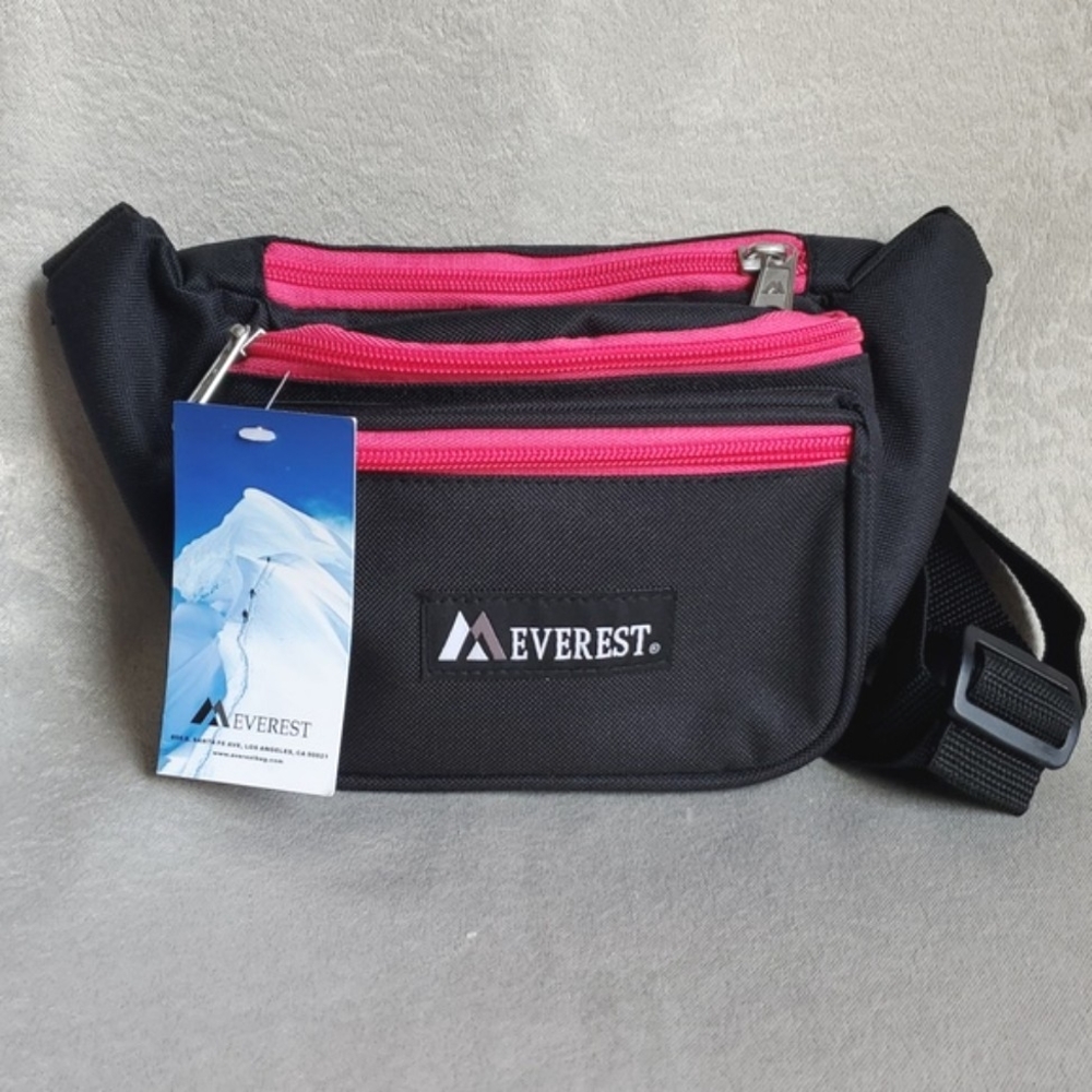 🆕️ EVEREST Black with Pink Trim Fanny Pack Waist Travel Bag